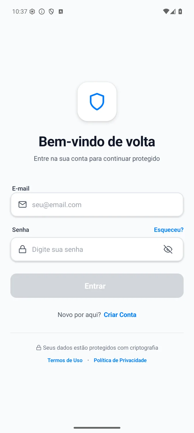 Tela de acesso do aplicativo ACS Shield no Android